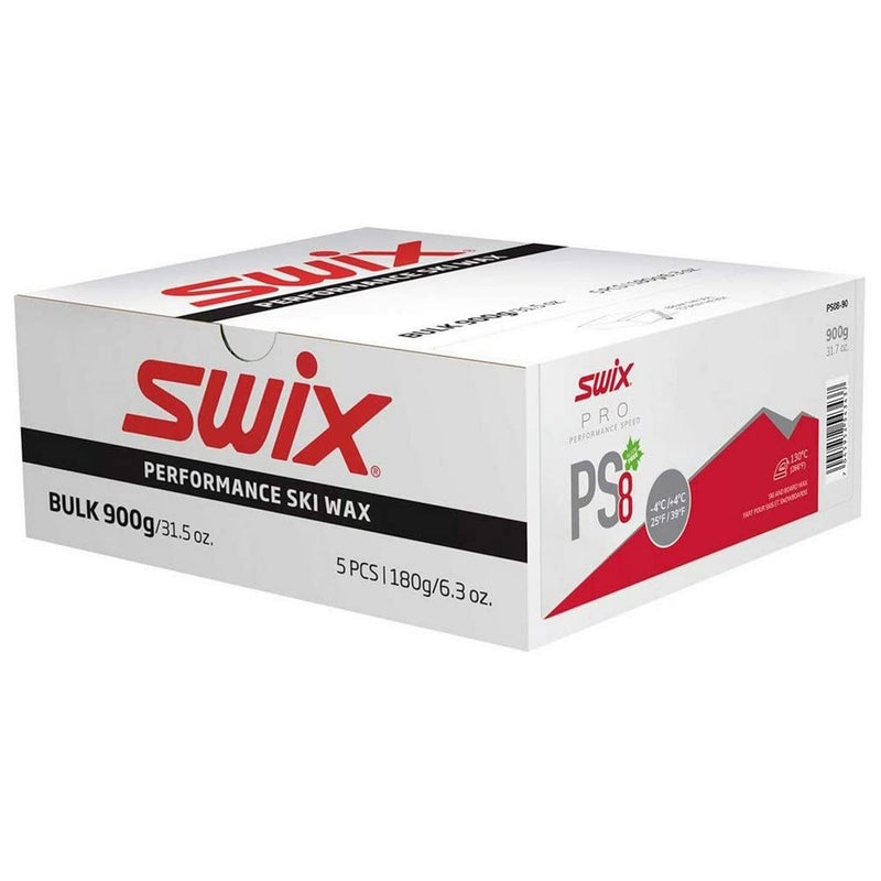 PS08-90 - PRO Speed Wax Shop - PS8 RED - 25 to 39 Degrees Fahrenheit - Bulk 900g Box - 5 X 180g Bars - Fluoro Free - Ski or Snowboard
